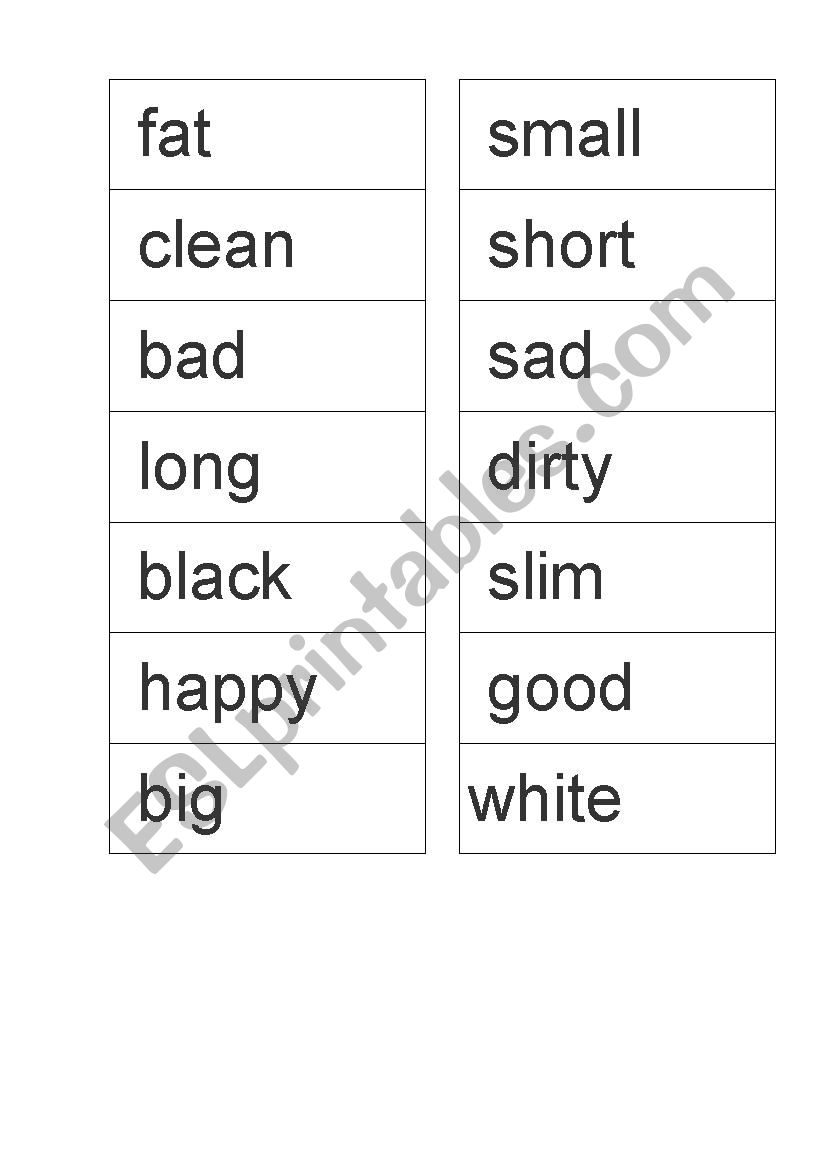 Opposites adjective snap worksheet