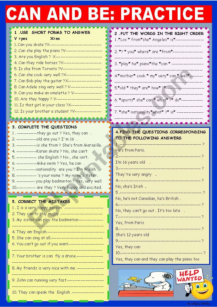 Can and Be : 2 page practice worksheet