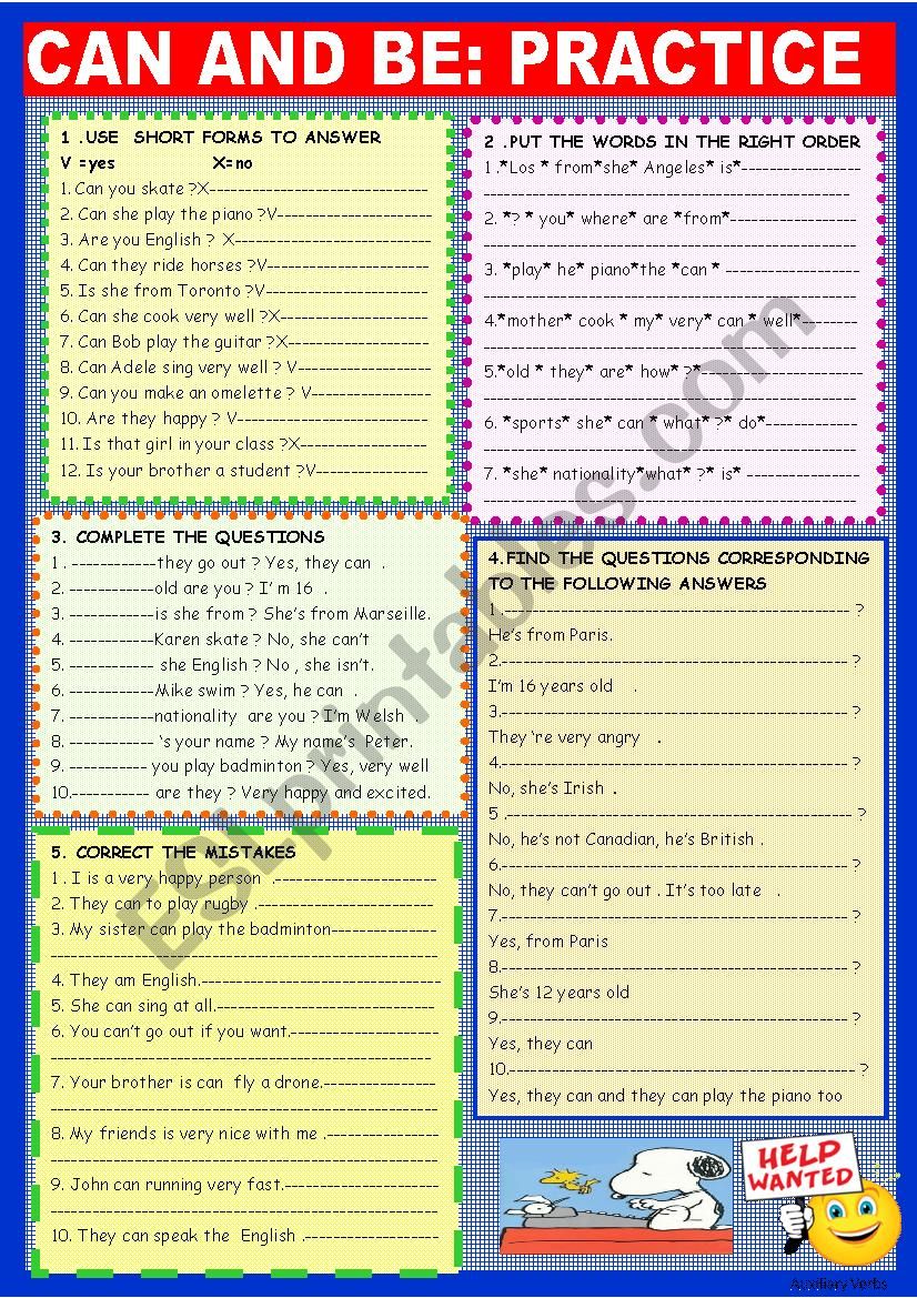 Can and Be : 2 page practice worksheet