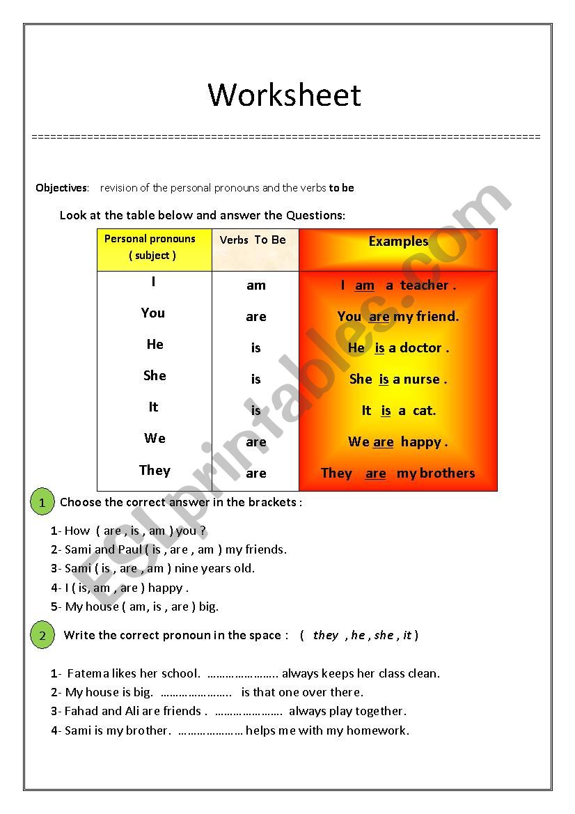 personal pronouns  worksheet