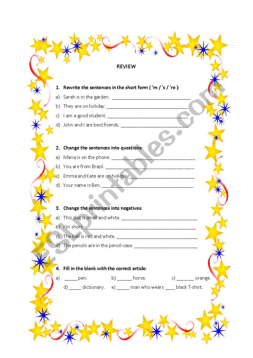 Review Verb To Be Articles worksheet