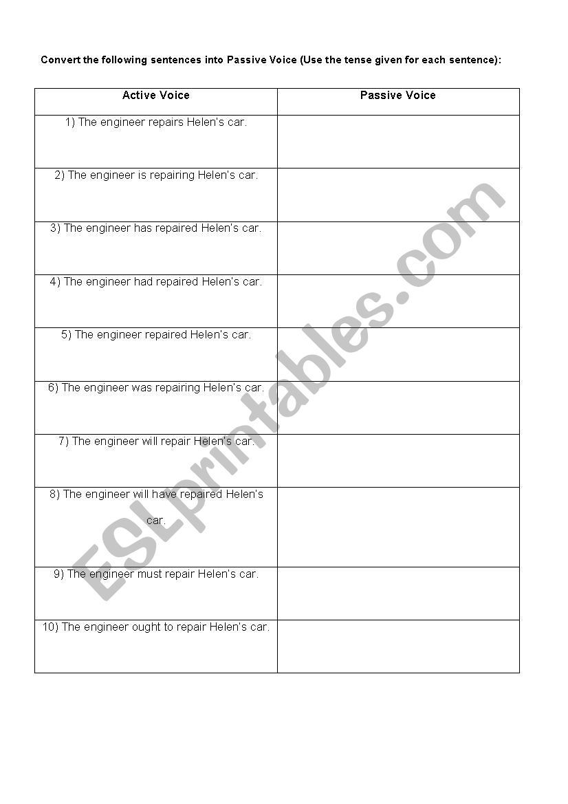 Convert the following sentences into Passive Voice