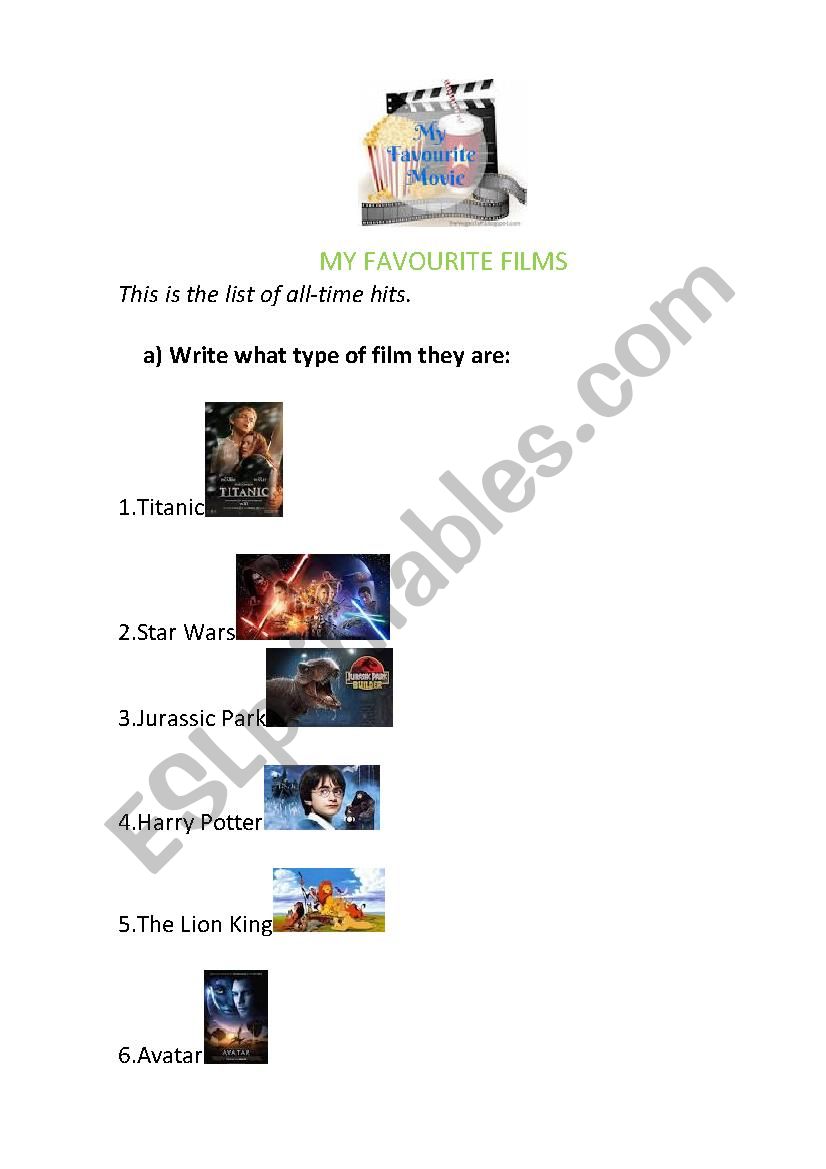 My favourite films worksheet