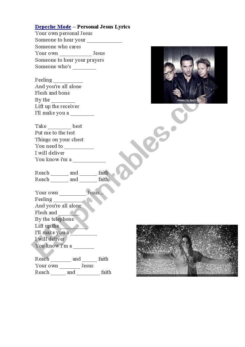 Depeche Mode - Personal Jesus worksheet