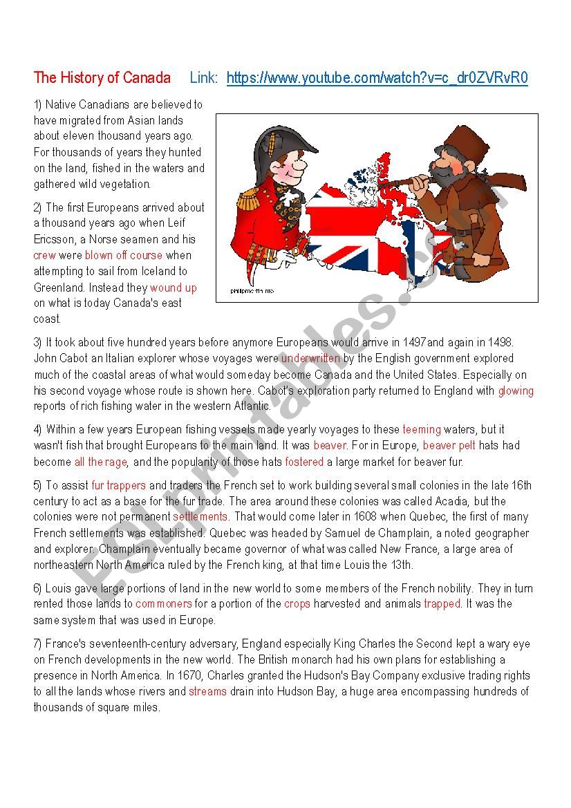 The History of Canada worksheet