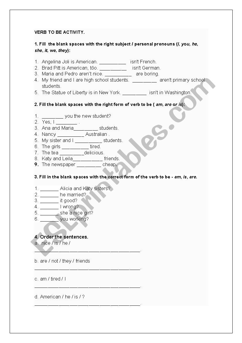 VERB TO BE  worksheet