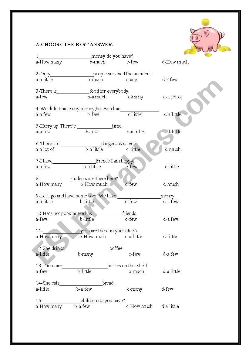 many /much  few /little worksheet