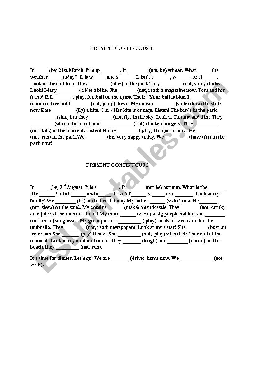 Present Continuous worksheet