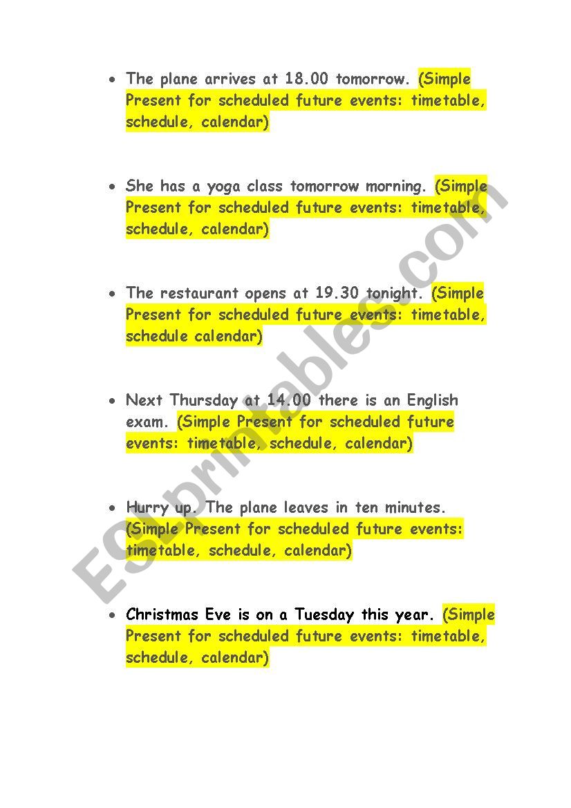 present simple for future worksheet