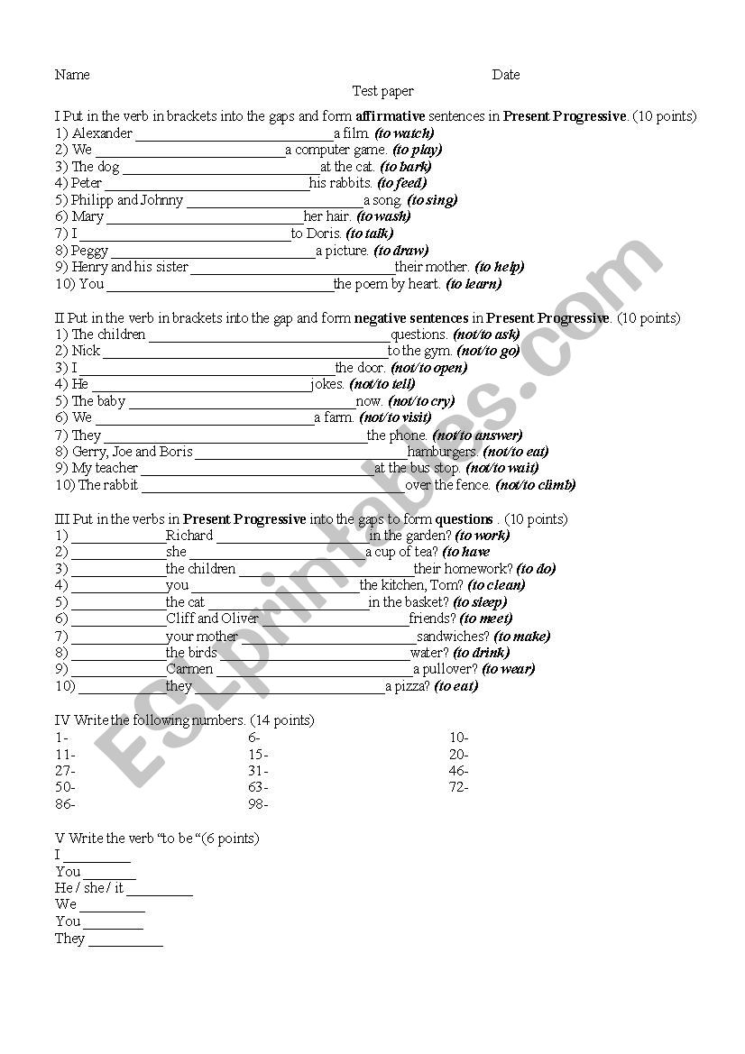test paper  worksheet