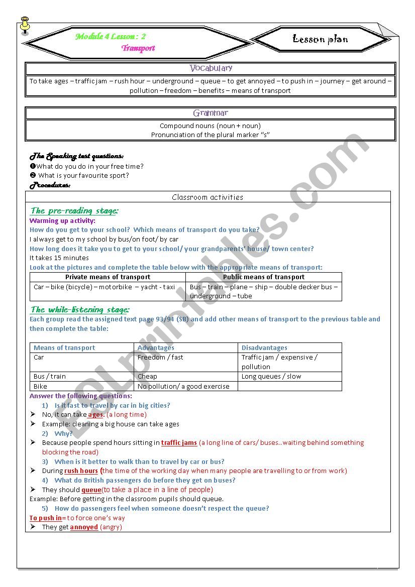 Transport (lesson plan)  worksheet