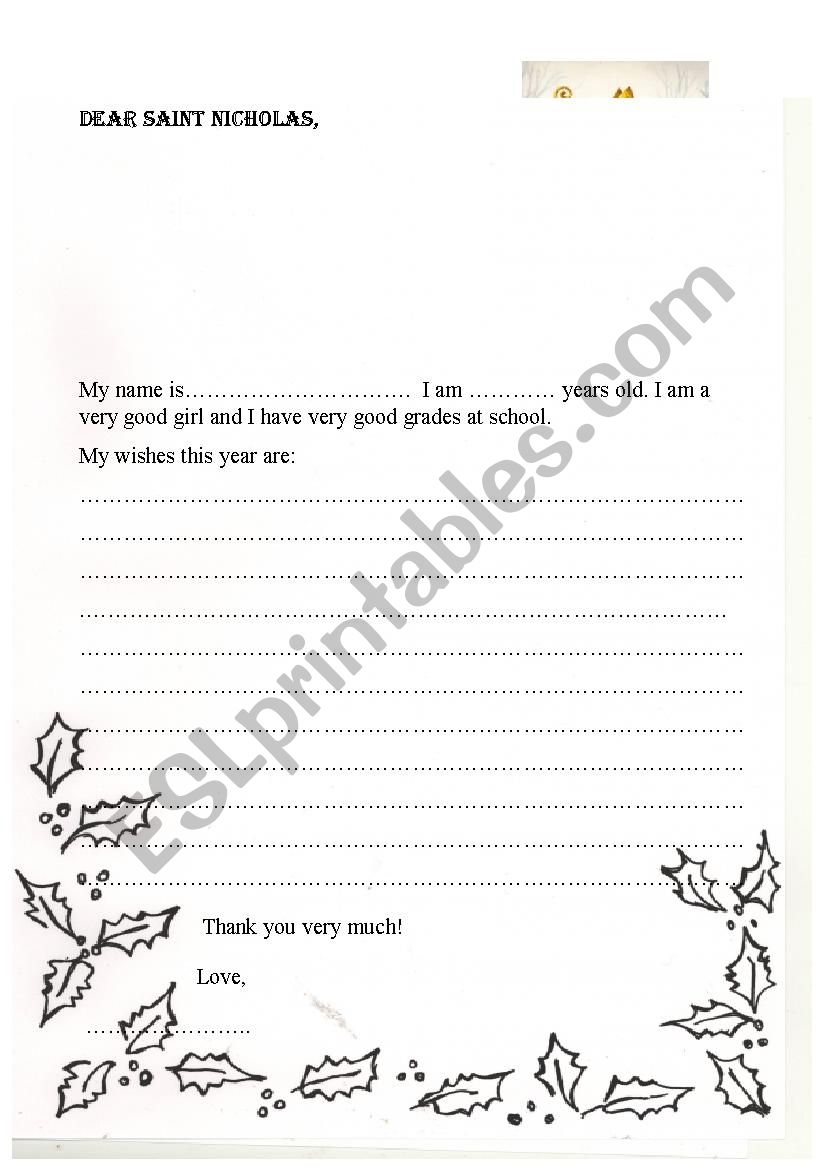 LETTER TO SAINT NICHOLAS worksheet