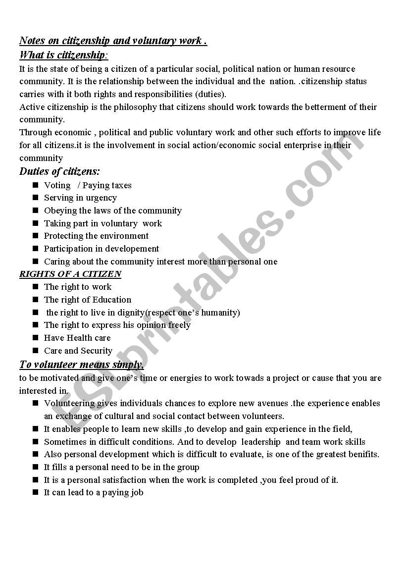 what is citizenship ? worksheet