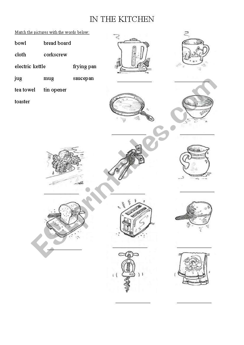 Kitchen match worksheet