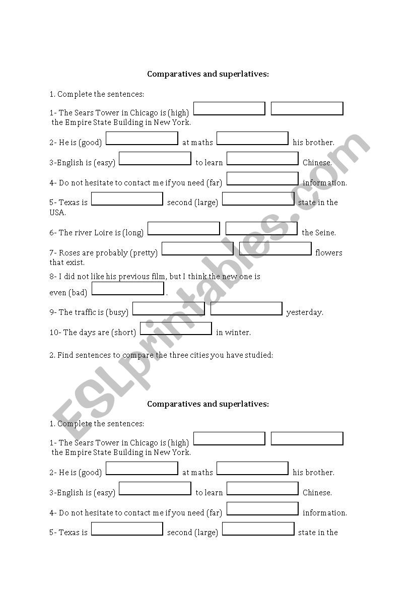 comparatives and superlatives worksheet