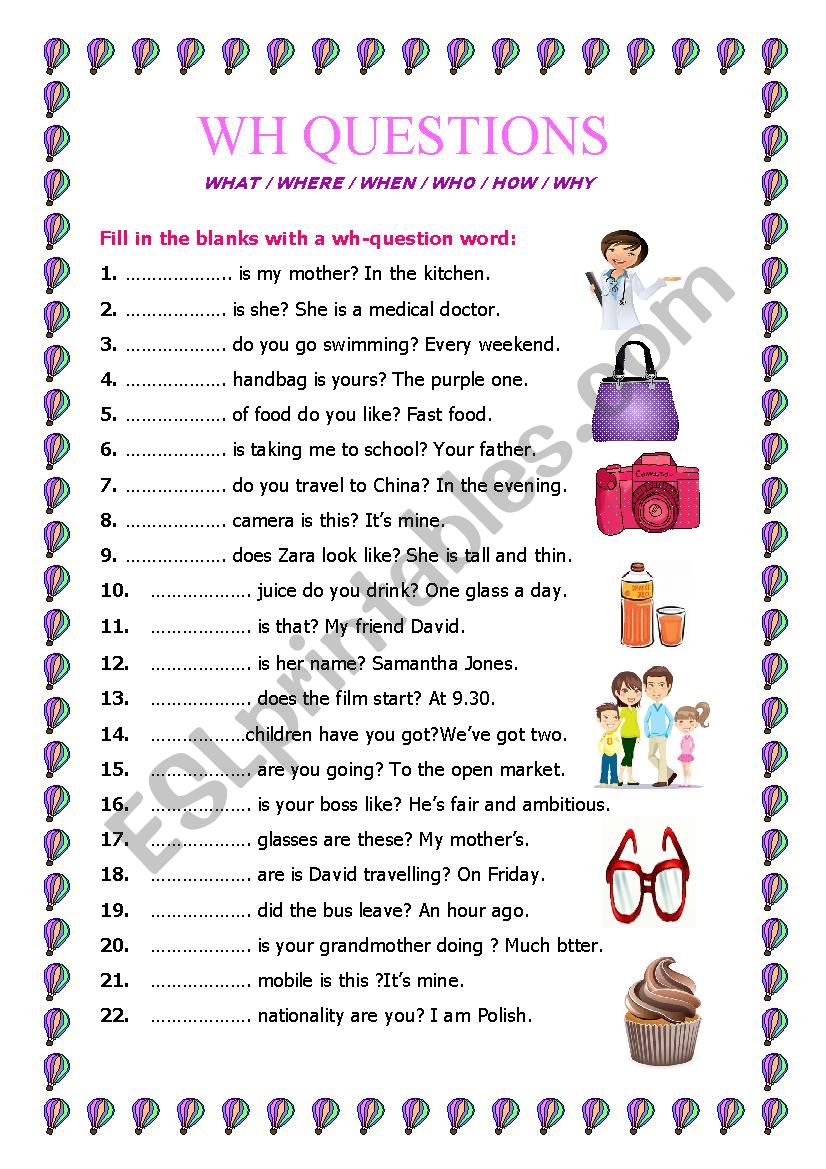 wh questions esl worksheet by elle81