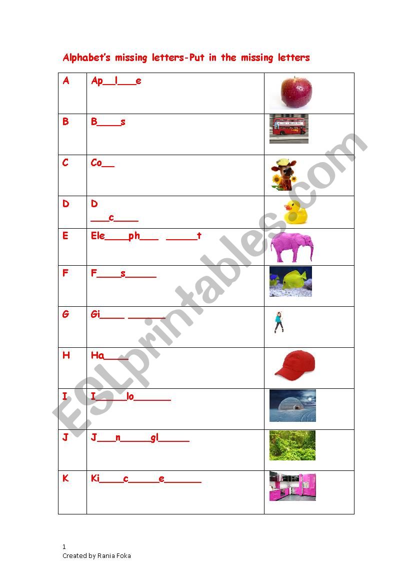 Alphabet Missing letters worksheet