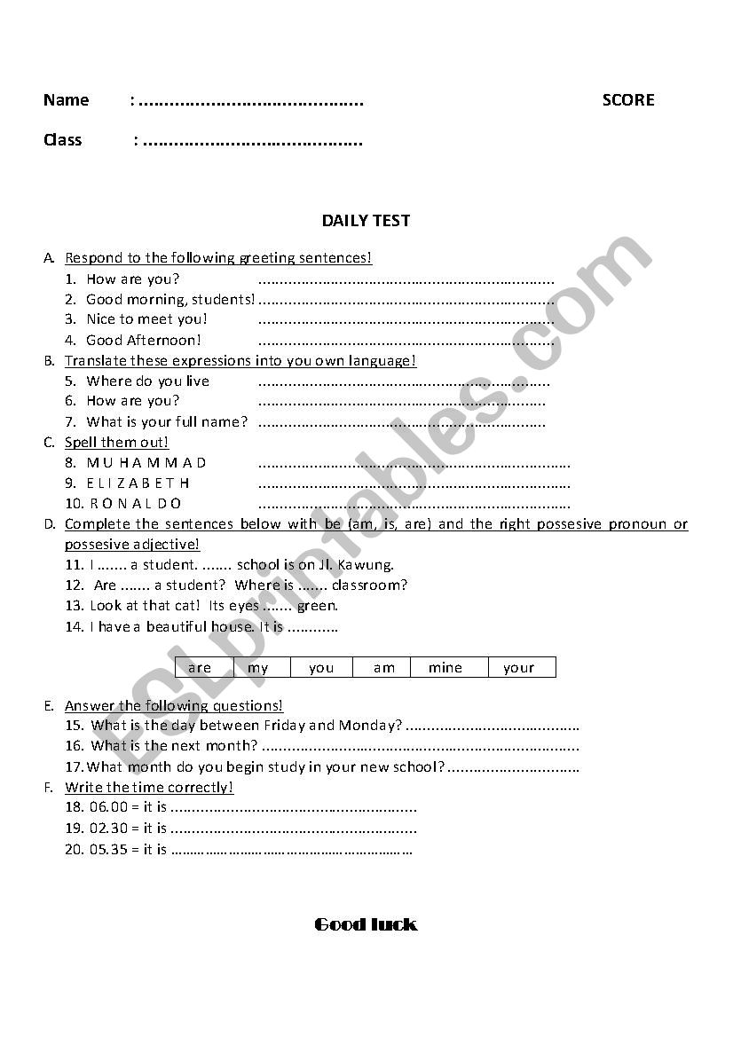 Test worksheet