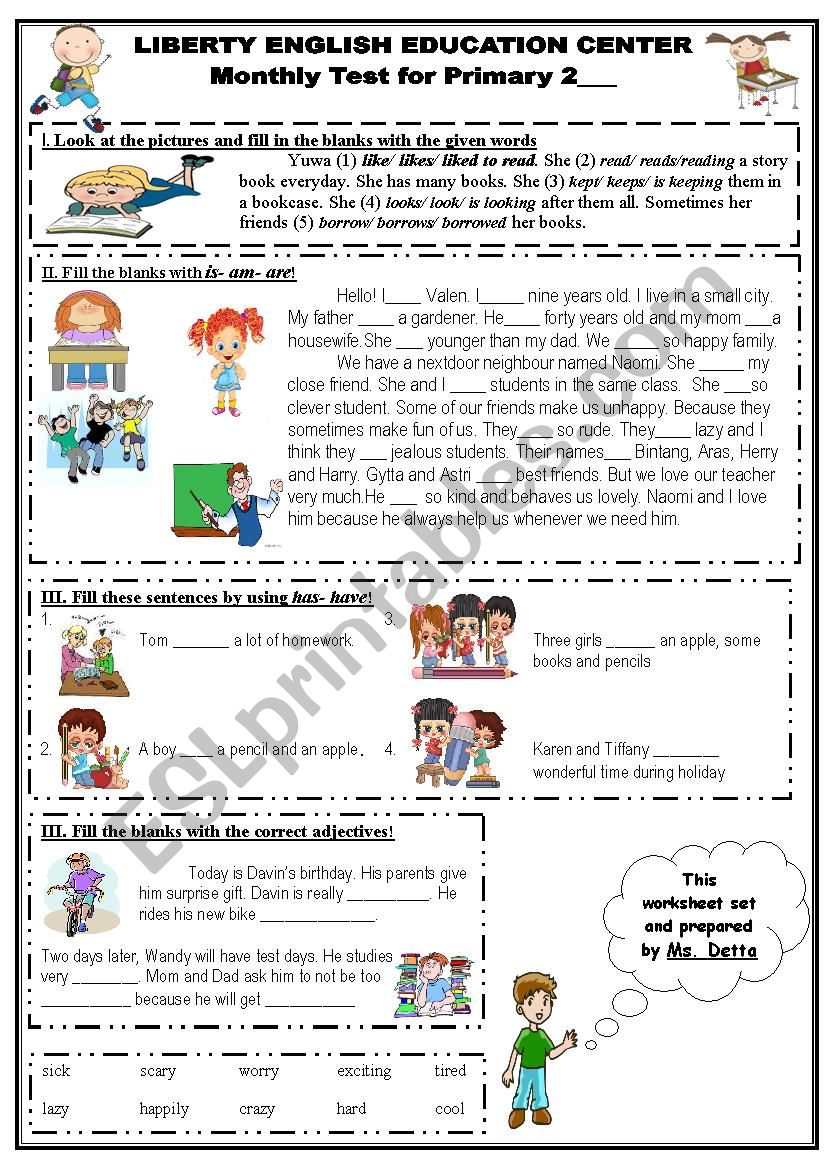 Grammar Monthly Test for Primary 2