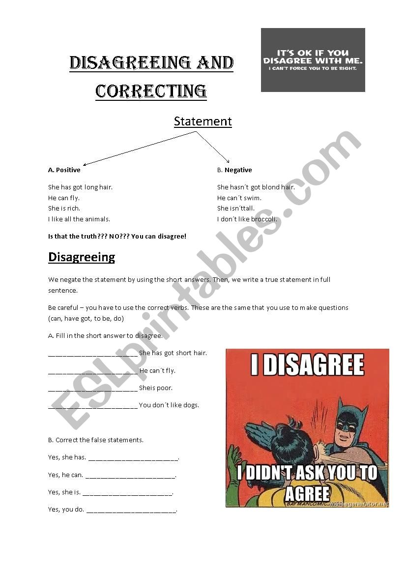 Disagreeing and Correcting worksheet