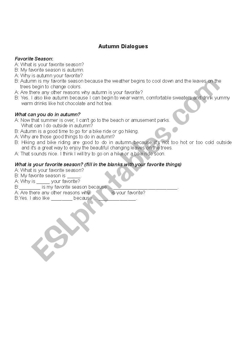 Autumn Dialogues worksheet