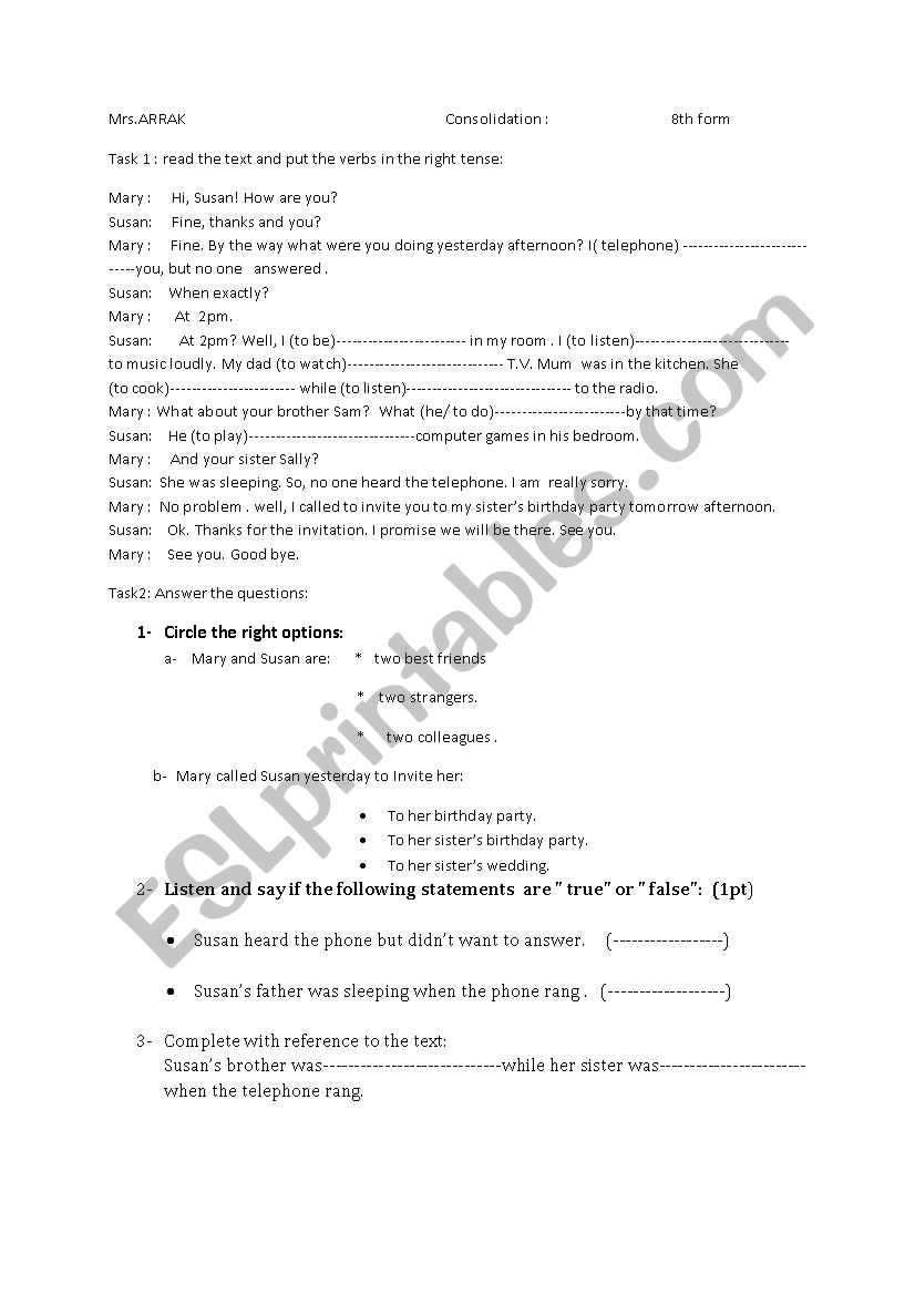 past progressive worksheet