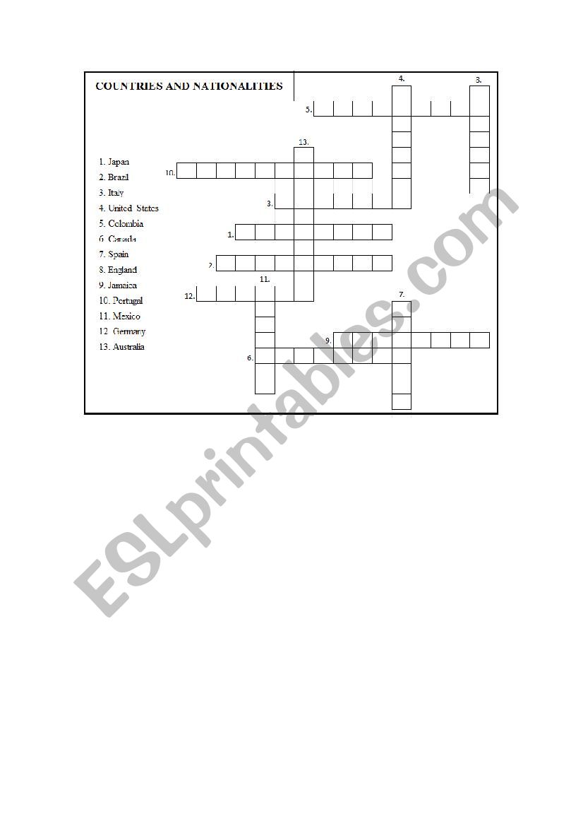 Crossword Country and Nationality