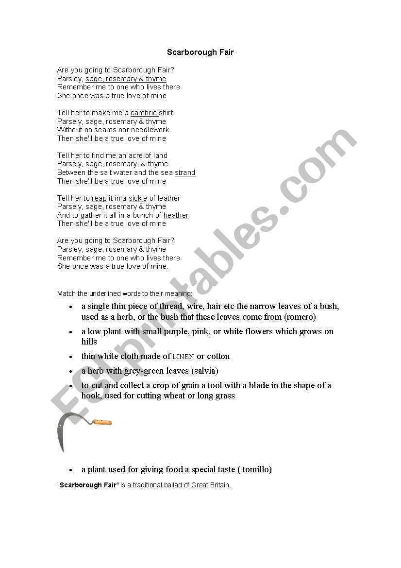 Scarborough Fair worksheet