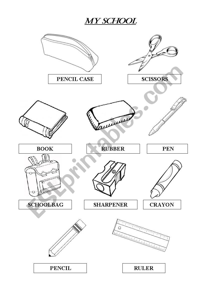 School objects worksheet