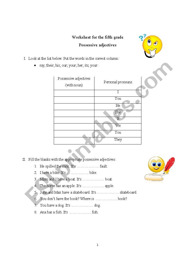 Possessive adjectives worksheet