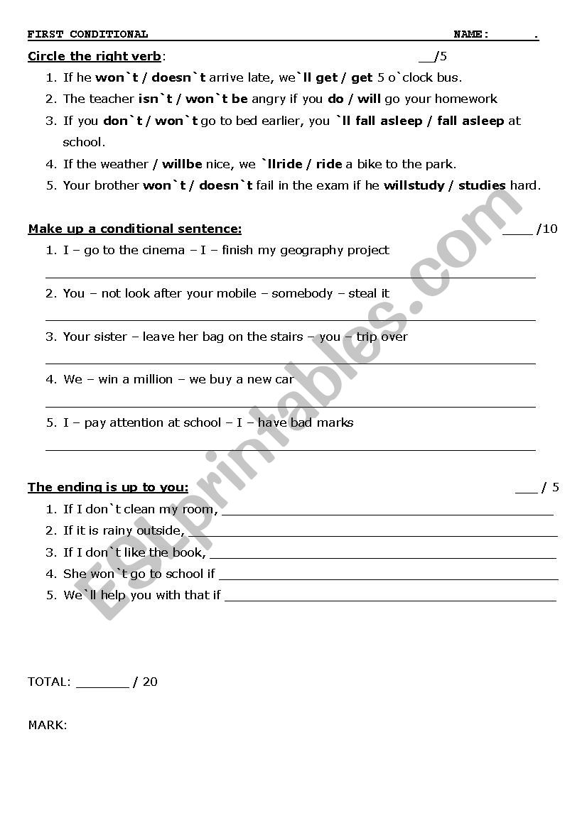 First conditional revision worksheet