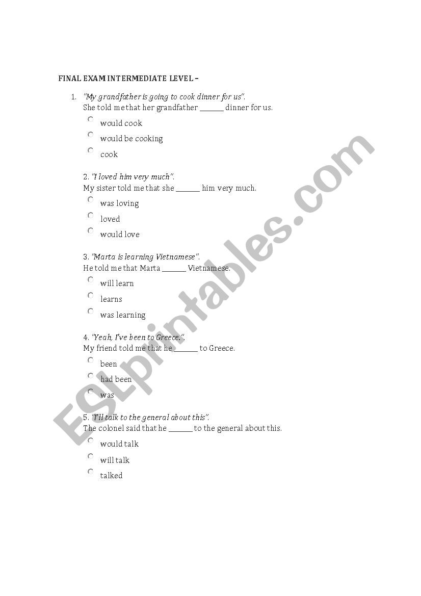 multiple choice REPORTED SPEECH