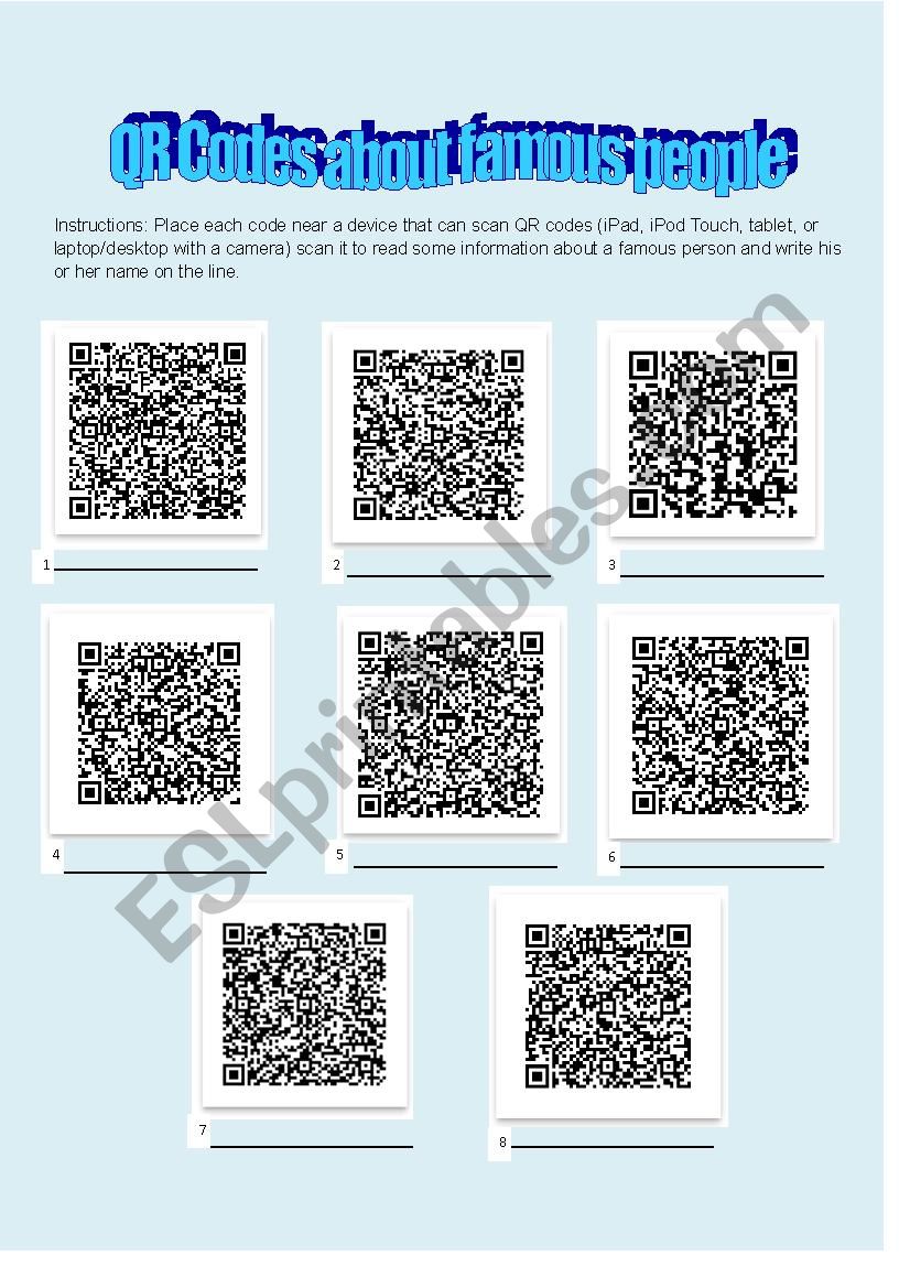 Famous people QR code quiz worksheet