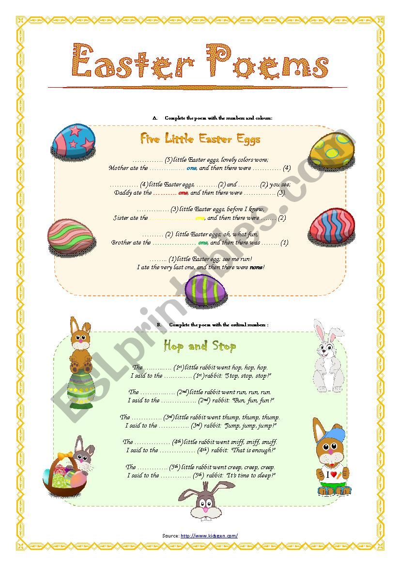 Easter poems worksheet