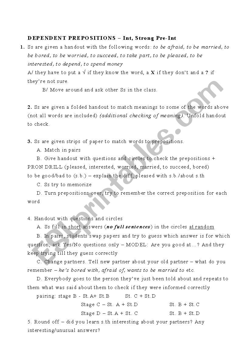 Dependent prepositions  worksheet