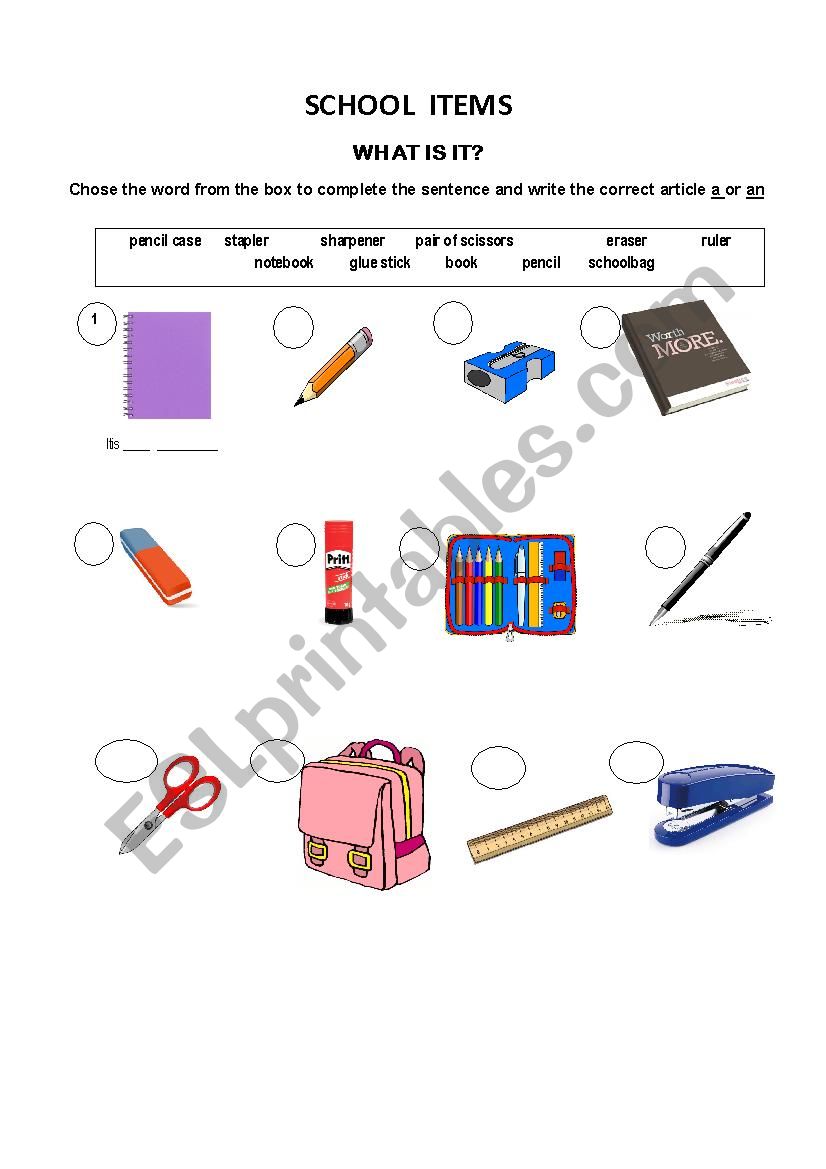 WHAT IS IT...SCHOOL ITEMS worksheet