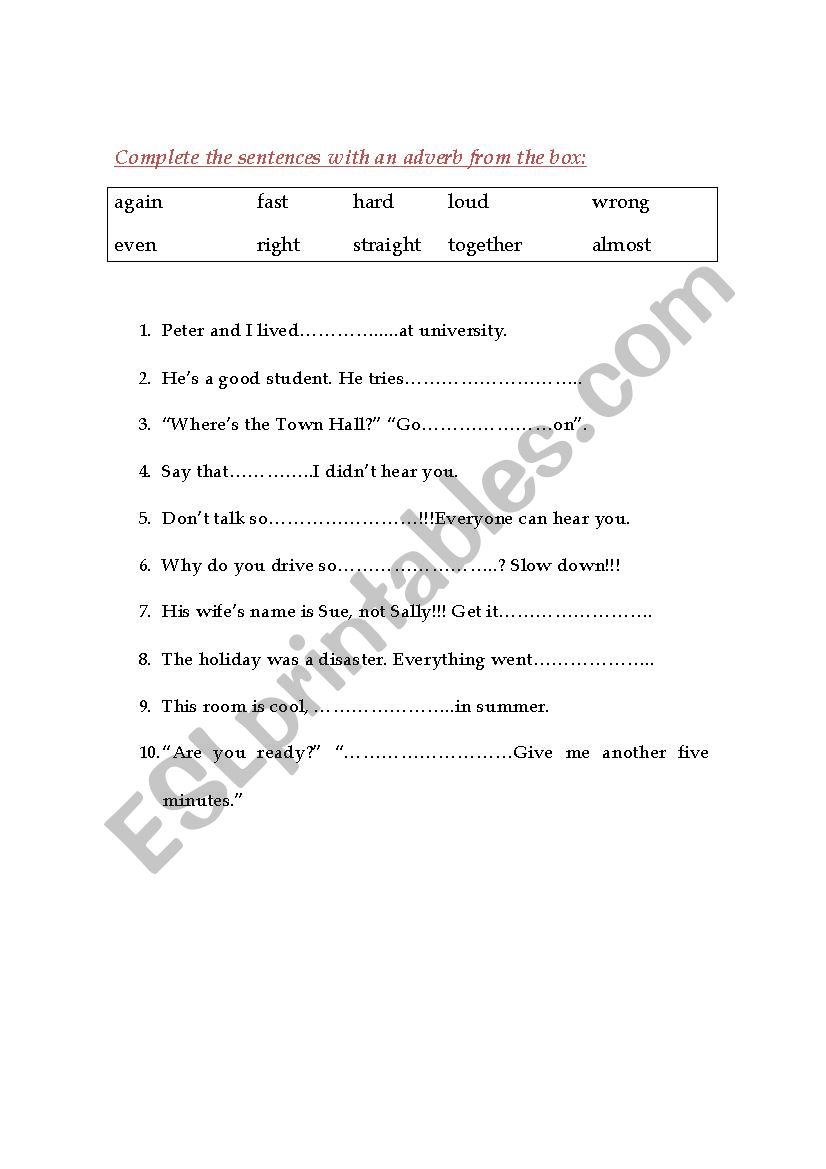 Adverbs that dont finish with ly