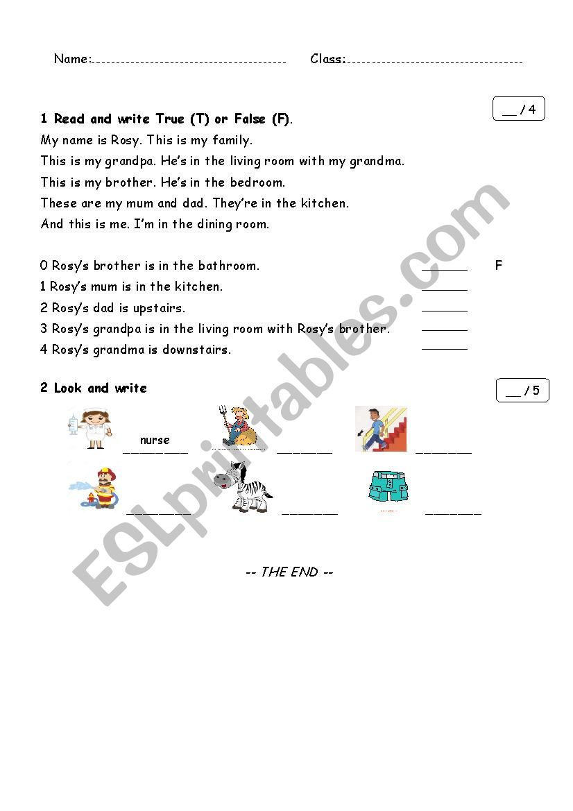 Mini-test for Kids (Family and Friends 1)