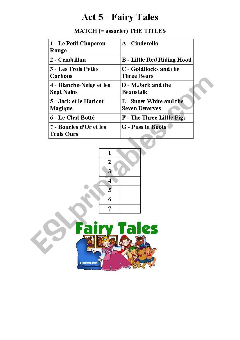 fairy tales worksheet