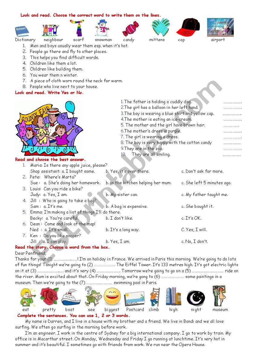 Reading and Writing worksheet