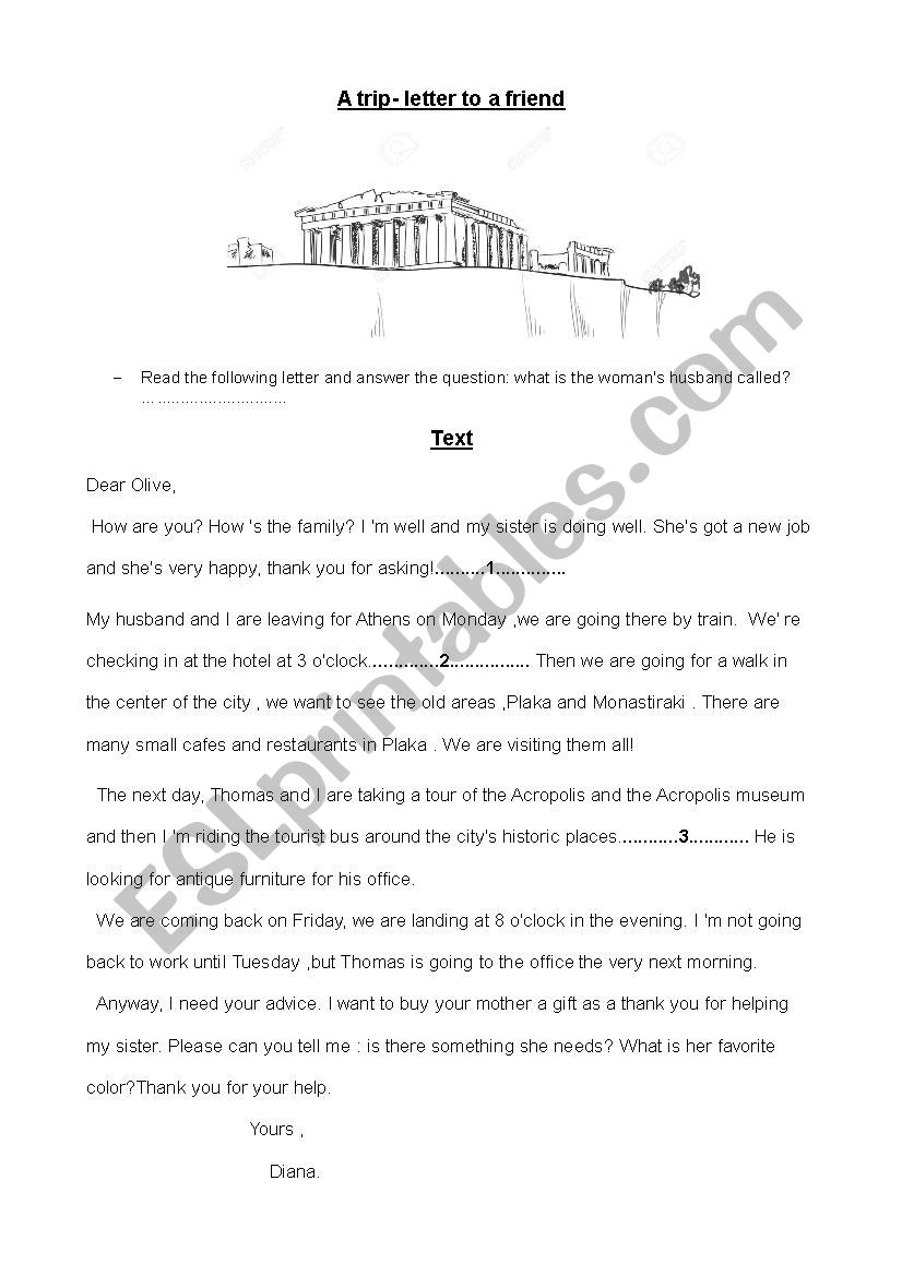 A Trip to Athens worksheet