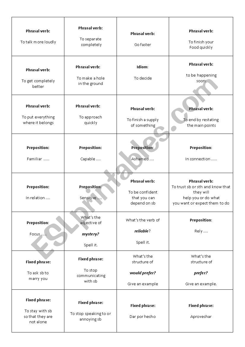 FCE Grammar and vocabulary revision cards 2