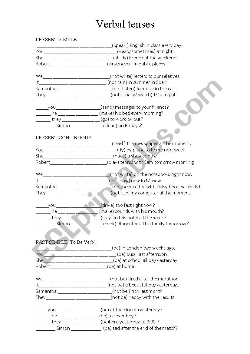 VERBAL TENSES worksheet