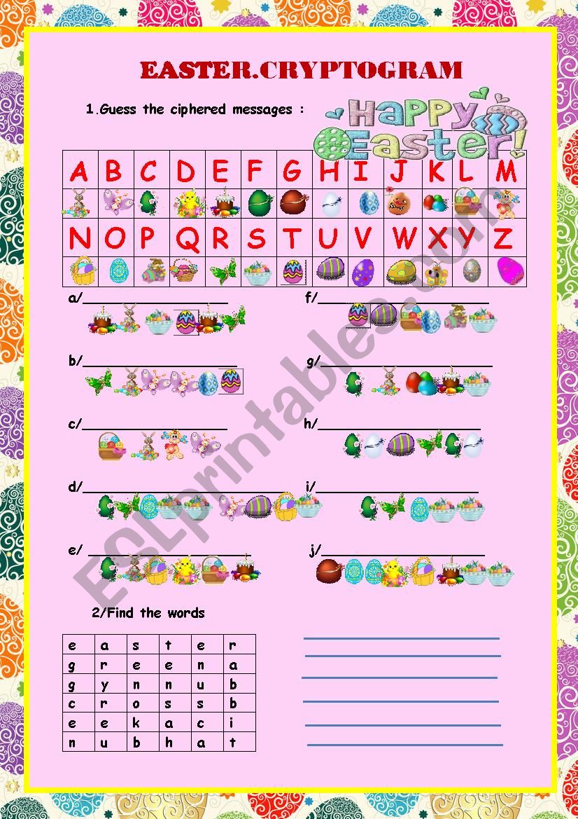2 Pages  EASTER CRYPTOGRAM  and CROSSWORDS