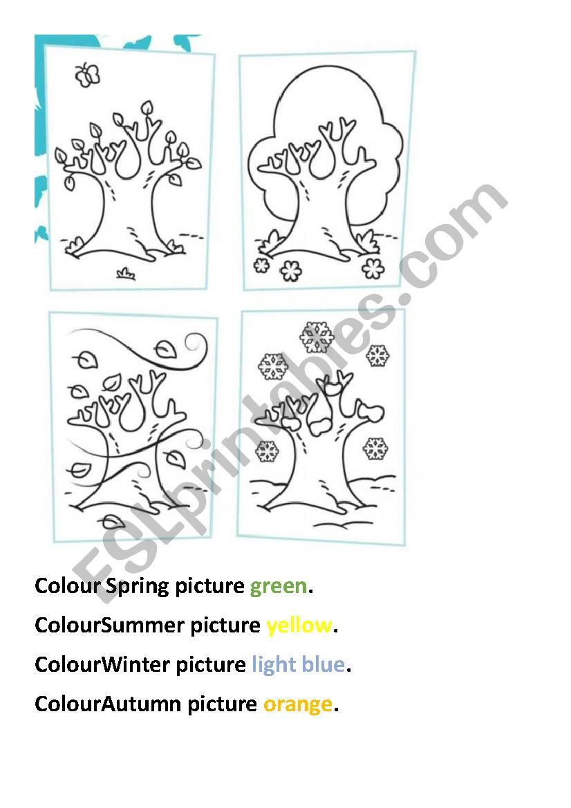 Seasons reading and colouring worksheet