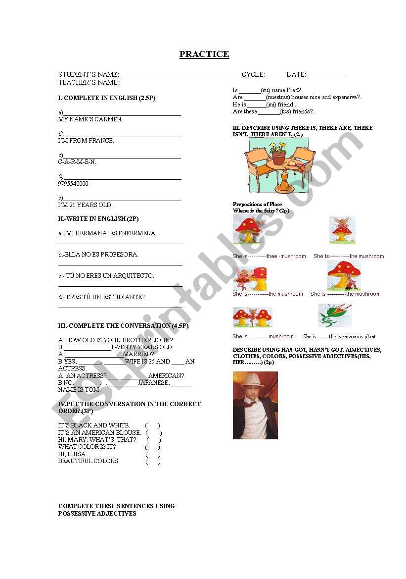 PRACTICE WITH VERB TOBE, POSSESSIVE ADJECTIVES