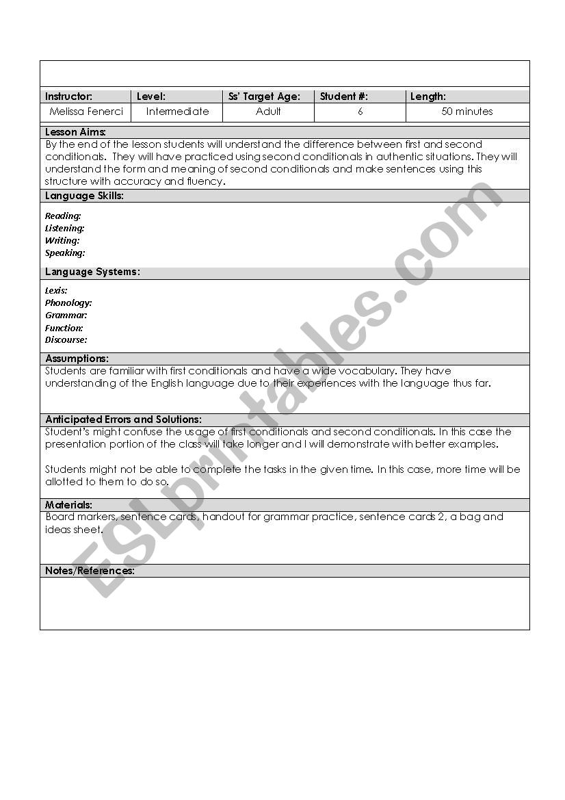 First Conditionals Lesson Plan