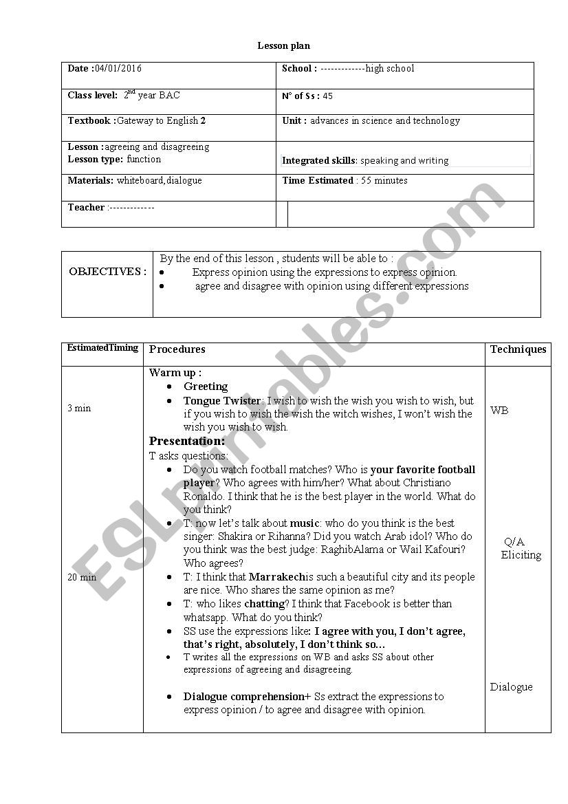 expressing opinion  worksheet