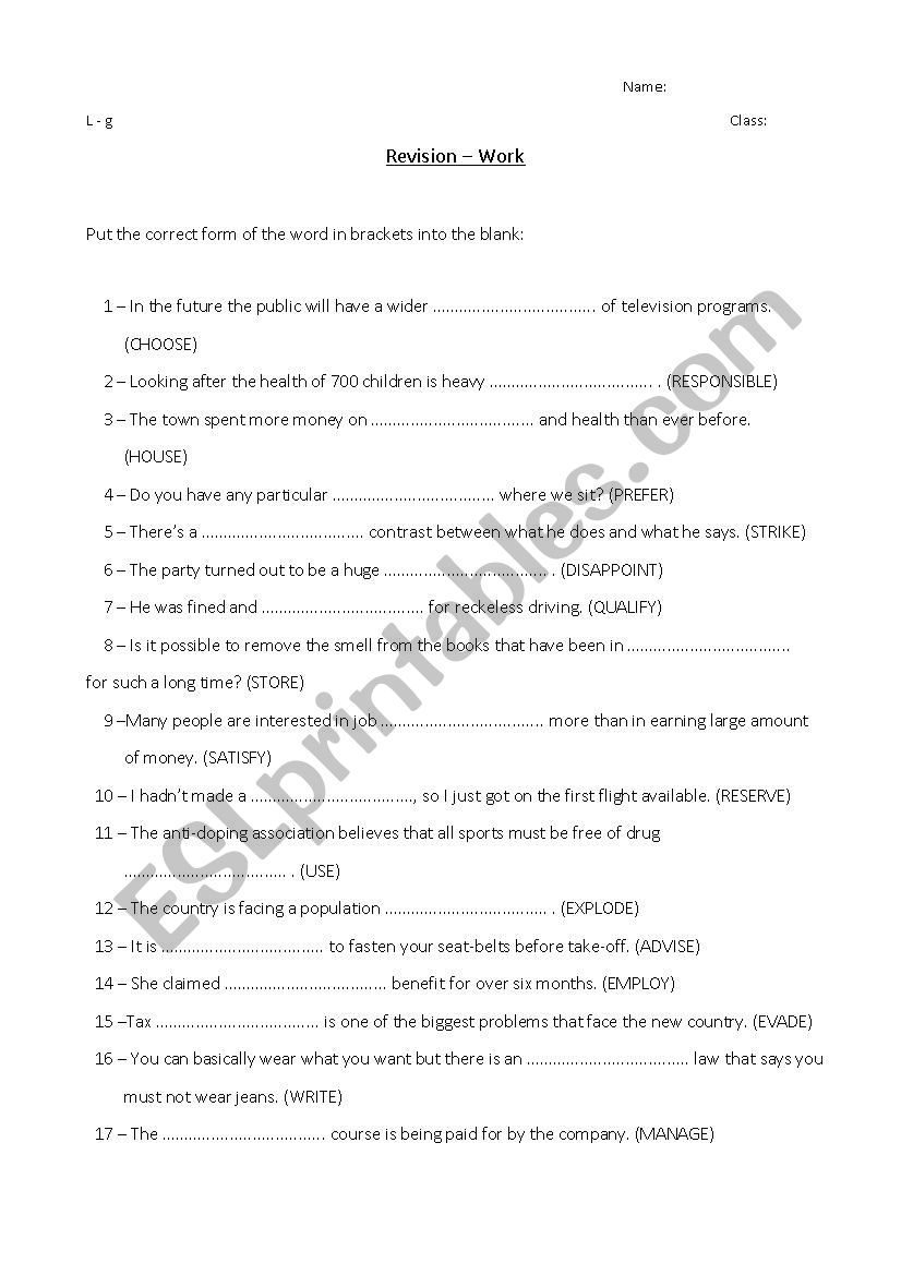 word formation worksheet