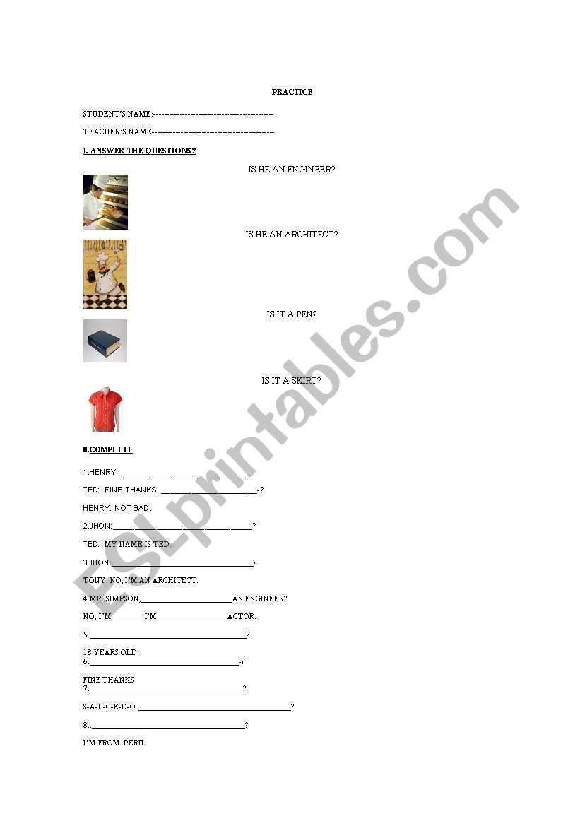 PRACTICE WITH V ERB TO BE worksheet